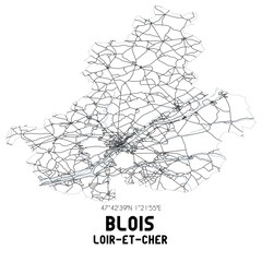 Obraz premium Black and white map of Blois, Loir-et-Cher, France.