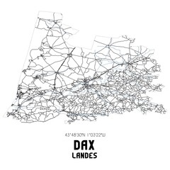 Black and white map of Dax, Landes, France.