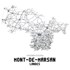 Black and white map of Mont-de-Marsan, Landes, France.