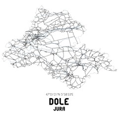 Black and white map of Dole, Jura, France.