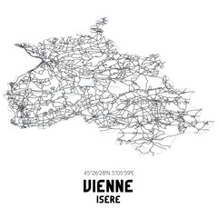 Obraz premium Black and white map of Vienne, Is�re, France.