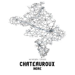 Black and white map of Ch�teauroux, Indre, France.