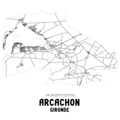 Black and white map of Arcachon, Gironde, France.