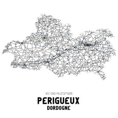 Black and white map of P�rigueux, Dordogne, France.