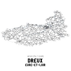 Fototapeta premium Black and white map of Dreux, Eure-et-Loir, France.