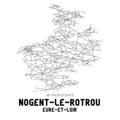 Black and white map of Nogent-le-Rotrou, Eure-et-Loir, France.
