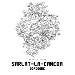 Black and white map of Sarlat-la-Can�da, Dordogne, France.