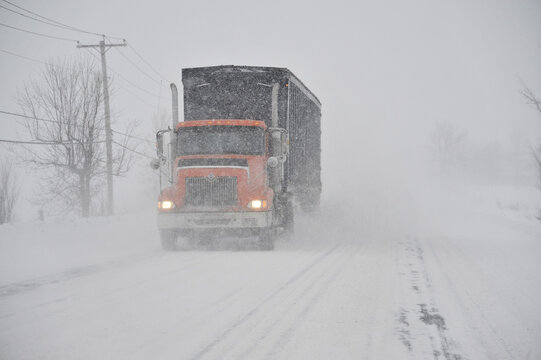 Truck on Highway in Winter, Ontario, Canada