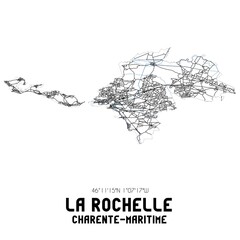 Black and white map of La Rochelle, Charente-Maritime, France.
