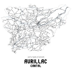 Obraz premium Black and white map of Aurillac, Cantal, France.