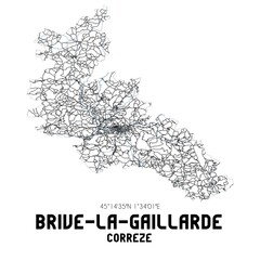 Black and white map of Brive-la-Gaillarde, Corr�ze, France.
