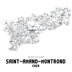 Black and white map of Saint-Amand-Montrond, Cher, France.
