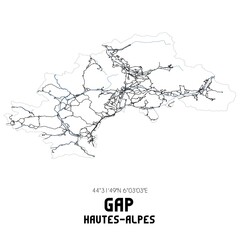 Black and white map of Gap, Hautes-Alpes, France.