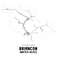 Black and white map of Brian�on, Hautes-Alpes, France.