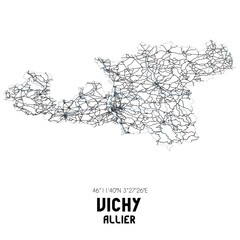 Black and white map of Vichy, Allier, France.