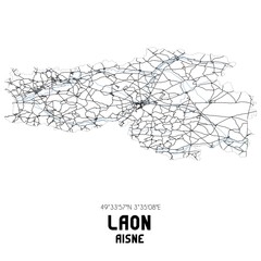 Black and white map of Laon, Aisne, France.