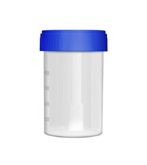 Sterile plastic medical container for medical laboratory analysi close up isolated on a transparent background