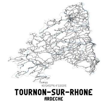 Black and white map of Tournon-sur-Rh�ne, Ard�che, France.