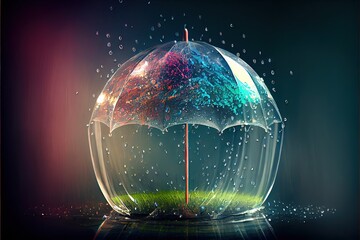 Umbrella with rain drops. AI generated art illustration