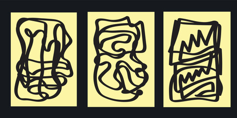 Abstract boho art print set. Modern mid century posters for wall decor, contemporary wallpaper design. Vector illustration