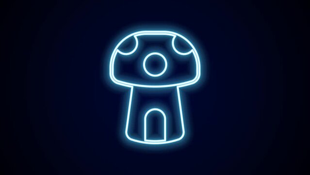 Glowing neon line Fantasy mushroom house icon isolated on black background. Fairytale house. 4K Video motion graphic animation
