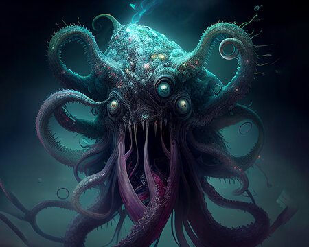 three-eyed monster with tentacles