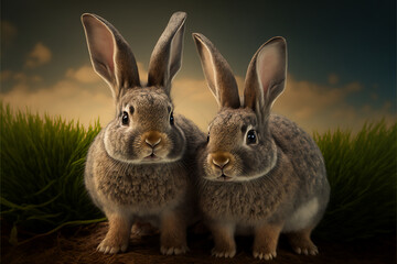 Fototapeta premium Two rabbits, Generative Ai,