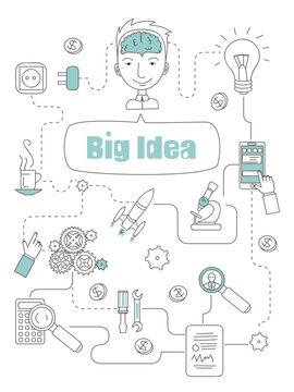 Big Idea concept with Doodle design style :teaching solution, studies, creative ideas. Modern style illustration for web banners, brochure