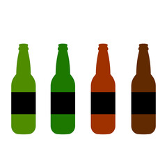 set botlle of beers. Simple flat design linear minimalistic vector icon illustrated with detailes. Different craft beer botlles