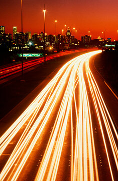 Heavy Traffic On Freeway At Sunset, Eastern Freeway, Melbourne, Australia