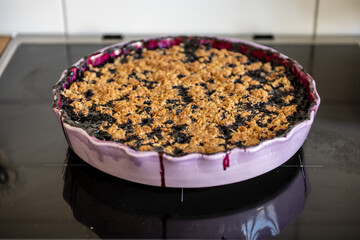Smoking hot and tasty blueberry pie.
