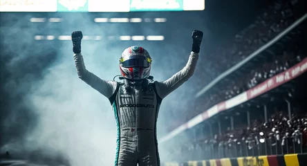Foto op Plexiglas Formule 1 Silhouette of race car driver celebrating the win, gran prix. digital art