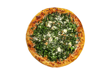 Cheese and spinach pizza isolated on white background