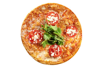Cheese pizza isolated on white background. Pizza margarita top view.