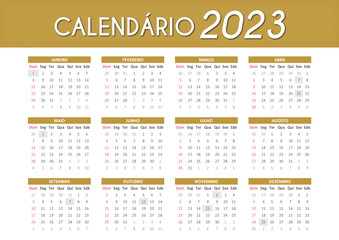 Brazilian Calendar in Portuguese 2023 GOLD