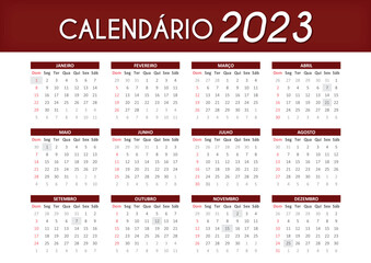 Brazilian Calendar in Portuguese 2023 RED