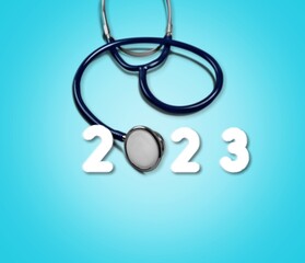 Medical Stethoscope and 2023 number. New Year