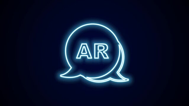 Glowing neon line Augmented reality AR icon isolated on black background. Virtual futuristic wearable devices. 4K Video motion graphic animation