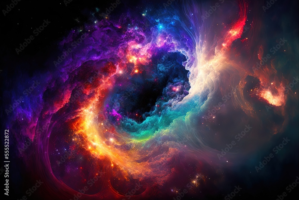 Poster colorful abstract space scene with stars. creating a raging inferno in outer space. room for copying