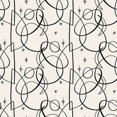 Obraz premium Line abstract shapes seamless pattern in artistic boho scandinavian style