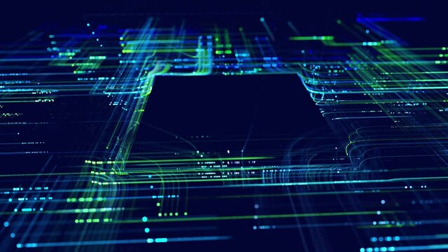 Lines form hologram information blocks, ai construction light grid, info concept lines and nodes. Big data fields. Hi-tech info technology. vj loop abstract background sci fi theme with copy space