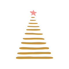 Hand drawn boho Christmas tree with star.