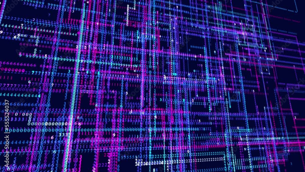 Poster glow purple particles form lines. info concept lines and nodes, ai construction light grid. lines fo