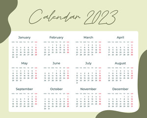 calendar for 2023 vector illustration to print