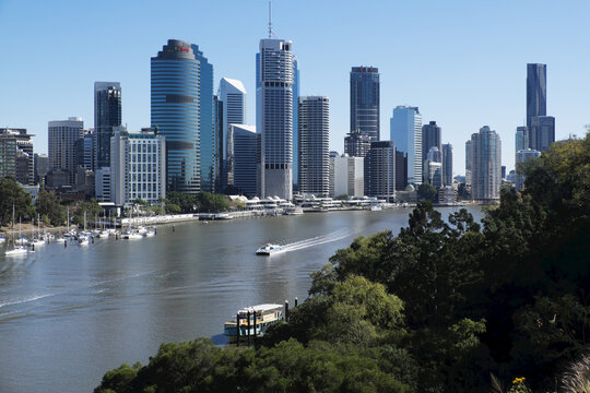 Skyline of Brisbane and the Brisbane River in Queensland, Australia