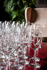 beautiful wine glasses in restaurant