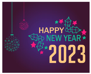 Happy New Year 2023 Holiday Abstract Vector Illustration Design Green And Yellow With Purple Background