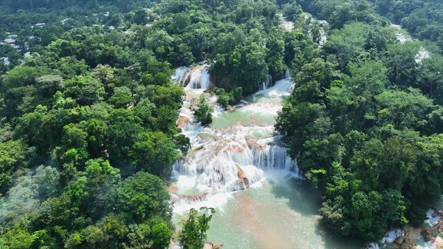 Aerial view of the waterfalls Agua Azul, Chiapas (Mexico).