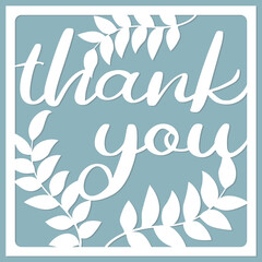 Thank you card, paper cut art style, paper craft. Card template with floral. 