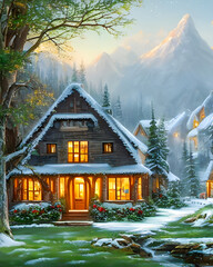 Illustration of a house covered with snow